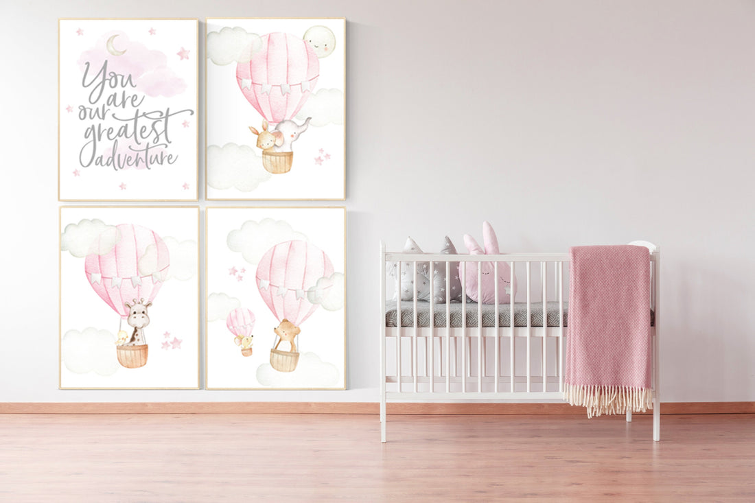 Hot air balloon nursery, nursery decor girl, you are our greatest adventure nursery, nursery prints girl, animal nursery, pink nursery