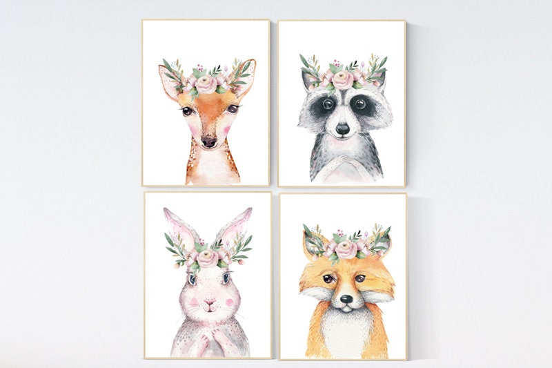 Nursery decor girl woodland, nursery decor animals, nursery decor boy woodland, baby room decor animals, nursery decor girl flower