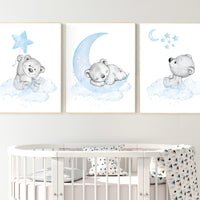 Nursery decor bear, nursery decor boy, bear nursery print, teddy bear decor, nursery wall art animals, boy nursery wall decor, blue nursery