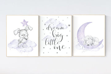 Nursery decor girl purple, nursery decor girl, nursery decor lambs, Sheep nursery decor, nursery wall art bunny, lavender and gray, lilac