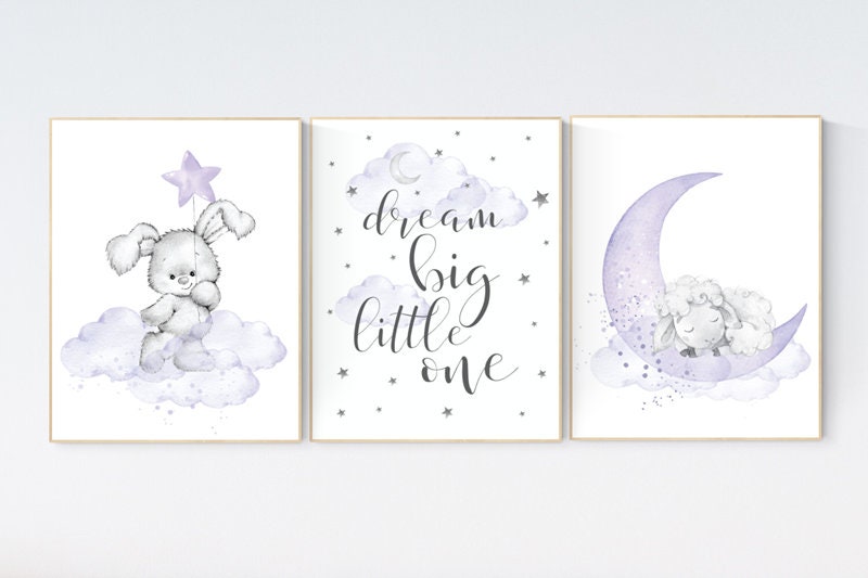 Nursery decor girl purple, nursery decor girl, nursery decor lambs, Sheep nursery decor, nursery wall art bunny, lavender and gray, lilac