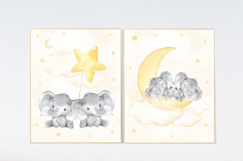 Twin nursery, yellow gray nursery Nursery decor yellow, gender neutral nursery decor, baby room decor, unisex, twins, Nursery decor neutral