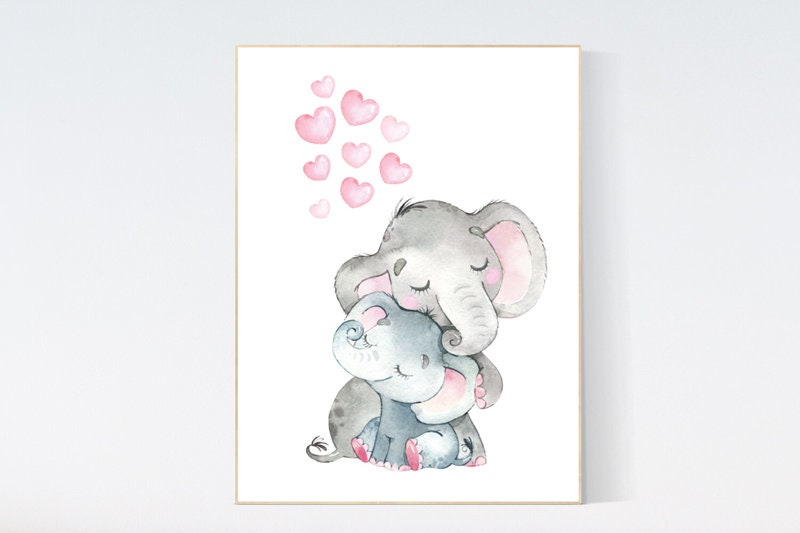 Nursery decor elephant, nursery wall art elephant, nursery decor girl, girl nursery wall art, girl nursery art, animal nursery, woodland