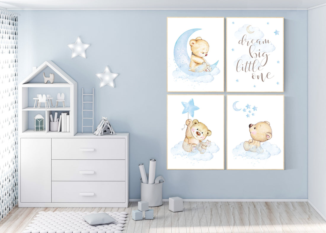 Nursery decor bear, nursery decor boy, bear nursery print, teddy bear decor, nursery wall art animals, boy nursery wall decor, blue nursery