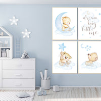 Nursery decor bear, nursery decor boy, bear nursery print, teddy bear decor, nursery wall art animals, boy nursery wall decor, blue nursery