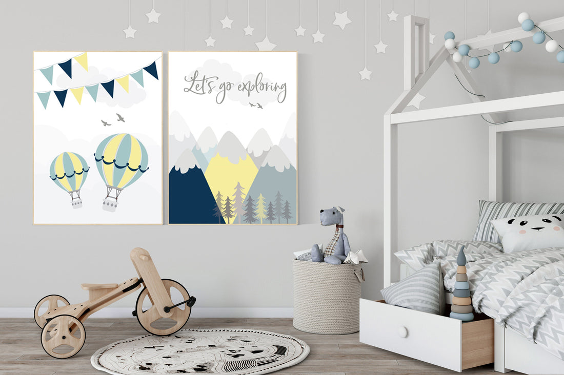 Nursery decor boy mountains adventure, let&