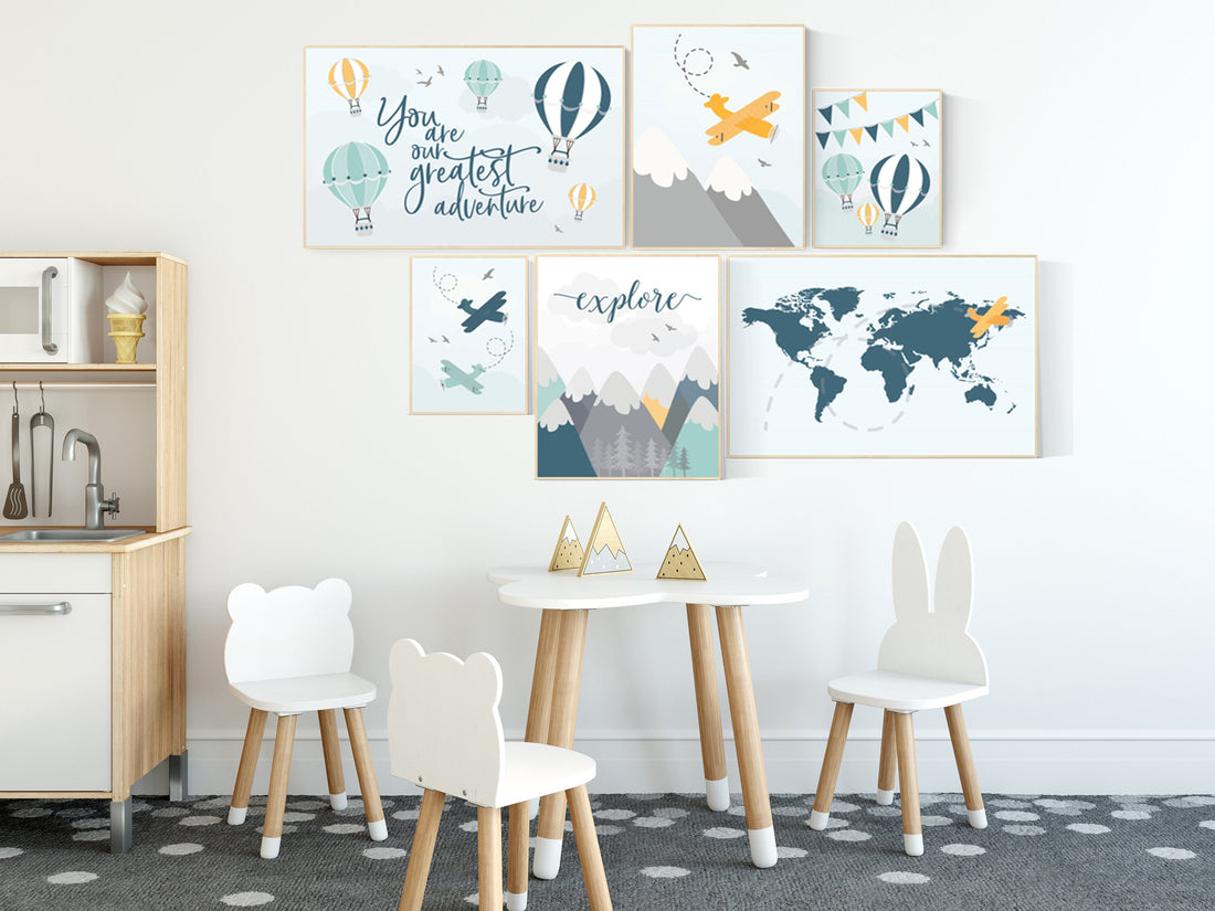 Nursery decor boy travel, hot air balloon, airplane, you are our greatest adventure nursery, nursery wall art mountain, adventure nursery