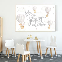 Nursery decor neutral, you are our greatest adventure hot air balloon, gender neutral, animal nursery, woodland animals, gray, grey, beige