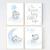 Nursery decor boy baby bear, nursery decor boy elegant, nursery wall art animals, bear nursery decor, boy nursery prints, baby blue nursery