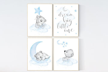 Nursery decor boy baby bear, nursery decor boy elegant, nursery wall art animals, bear nursery decor, boy nursery prints, baby blue nursery