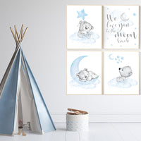 Nursery decor boy baby bear, nursery decor boy elegant, nursery wall art animals, bear nursery decor, boy nursery prints, baby blue nursery