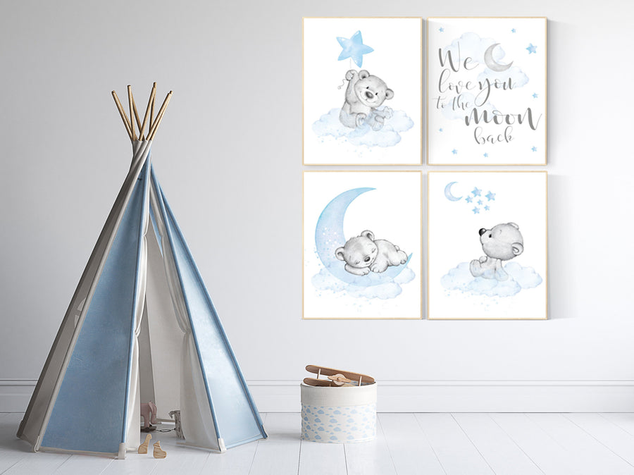 Nursery decor boy baby bear, nursery decor boy elegant, nursery wall art animals, bear nursery decor, boy nursery prints, baby blue nursery