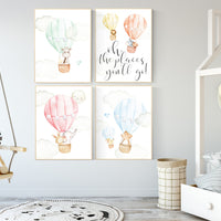 hot air balloon nursery wall art, nursery decor animals, elephant, giraffe, bear, bunny, gender neutral, twin, elegant, baby registry