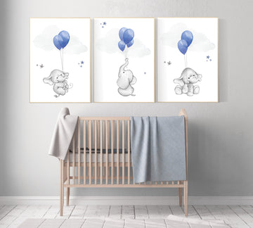 Nursery decor boy elephant, elephant balloon print, Nursery decor elephant, navy blue wall art, navy nursery decor, boy nursery wall art