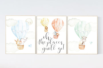 Hot air balloon, elephant giraffe, Nursery decor animals, bear, gender neutral, nursery decor twins, animal nursery, neutral, unisex