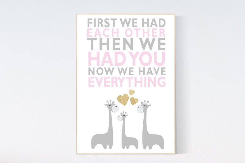 First We Had Each Other, pink gold nursery decor, giraffe Nursery, Nursery Art, Nursery Decor, giraffe nursery pink gold nursery art