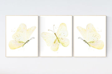 Nursery decor girl butterfly, nursery decor yellow, nursery decor girl yellow, Butterfly Nursery Art, Girl Nursery Art, Butterfly Wall Art