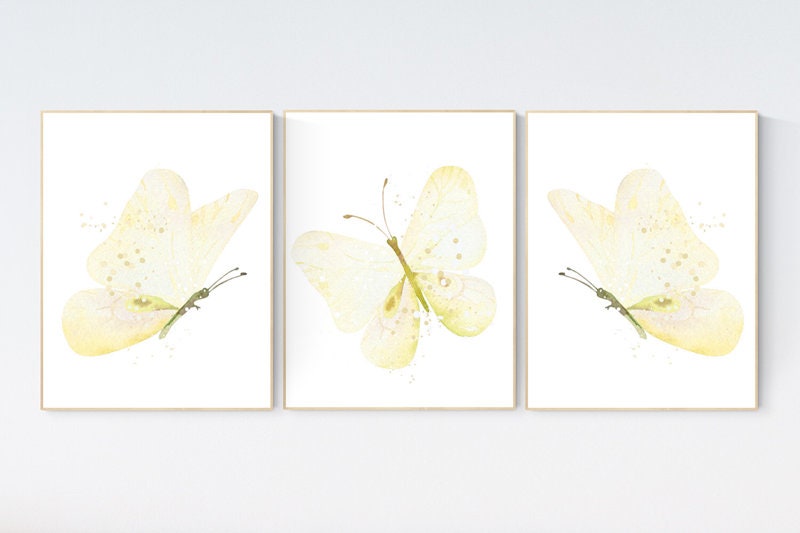 Nursery decor girl butterfly, nursery decor yellow, nursery decor girl yellow, Butterfly Nursery Art, Girl Nursery Art, Butterfly Wall Art