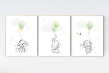 Green yellow nursery, Nursery decor animals, neutral nursery, green nursery, elephant nursery,  yellow nursery, gender neutral, twin nursery