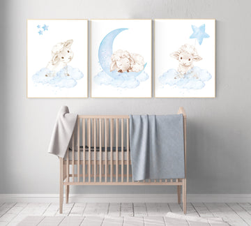 Sheep nursery decor, Nursery decor boy, nursery decor lambs, nursery wall art sheep, moon and cloud wall art nursery, boy nursery decor