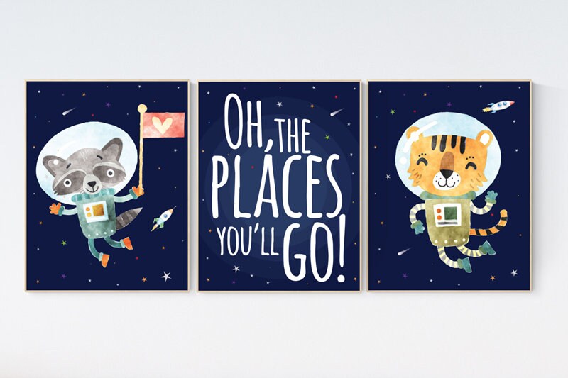 Nursery decor animals, Space nursery decor, Space themed nursery, outer space, boys room wall art, baby boy, animal space nursery wall art