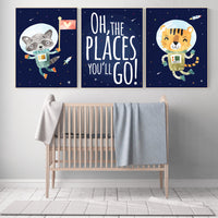 Nursery decor animals, Space nursery decor, Space themed nursery, outer space, boys room wall art, baby boy, animal space nursery wall art