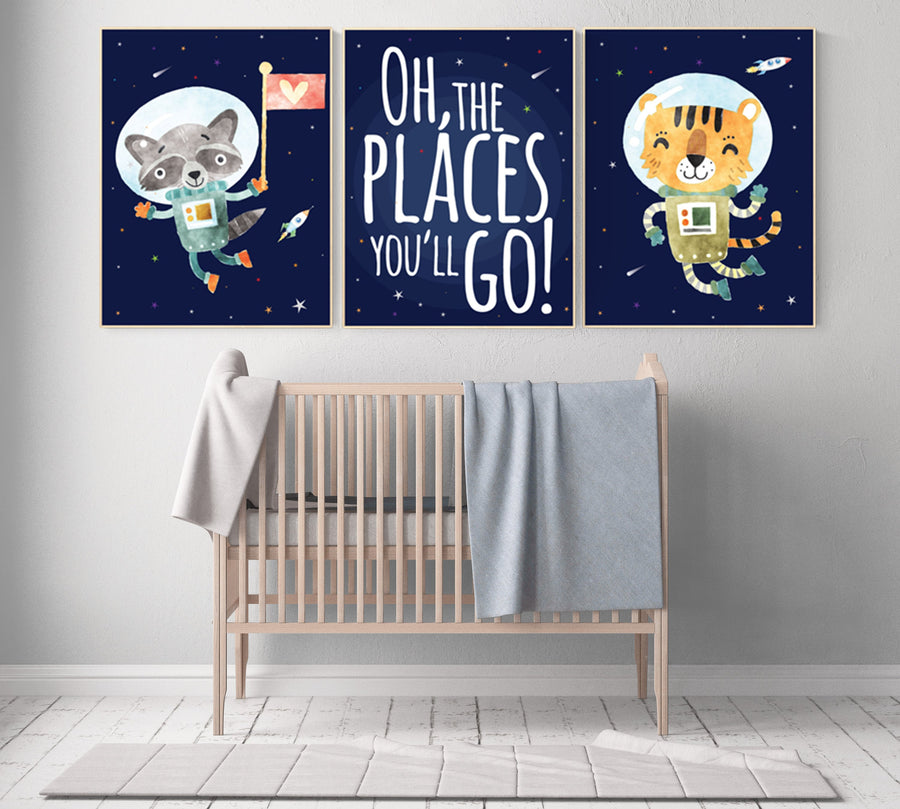 Nursery decor animals, Space nursery decor, Space themed nursery, outer space, boys room wall art, baby boy, animal space nursery wall art