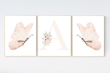 Nursery decor girl butterfly, peach, Butterfly Nursery Art, Girl Nursery Art, Butterfly Nursery Decor for Baby Girl, floral nursery