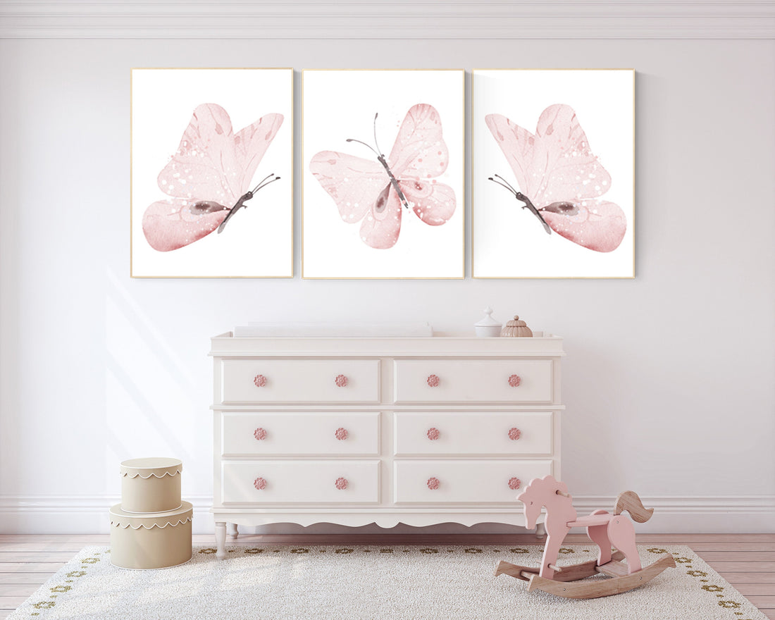 Butterfly Nursery Art: Light Pink Watercolor Prints