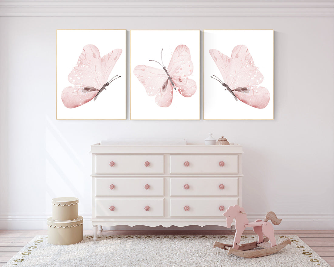 Nursery decor girl butterfly, Butterfly Nursery Art, Girl Nursery Art, Butterfly Nursery Decor for Baby Girl, flower nursery, light pink