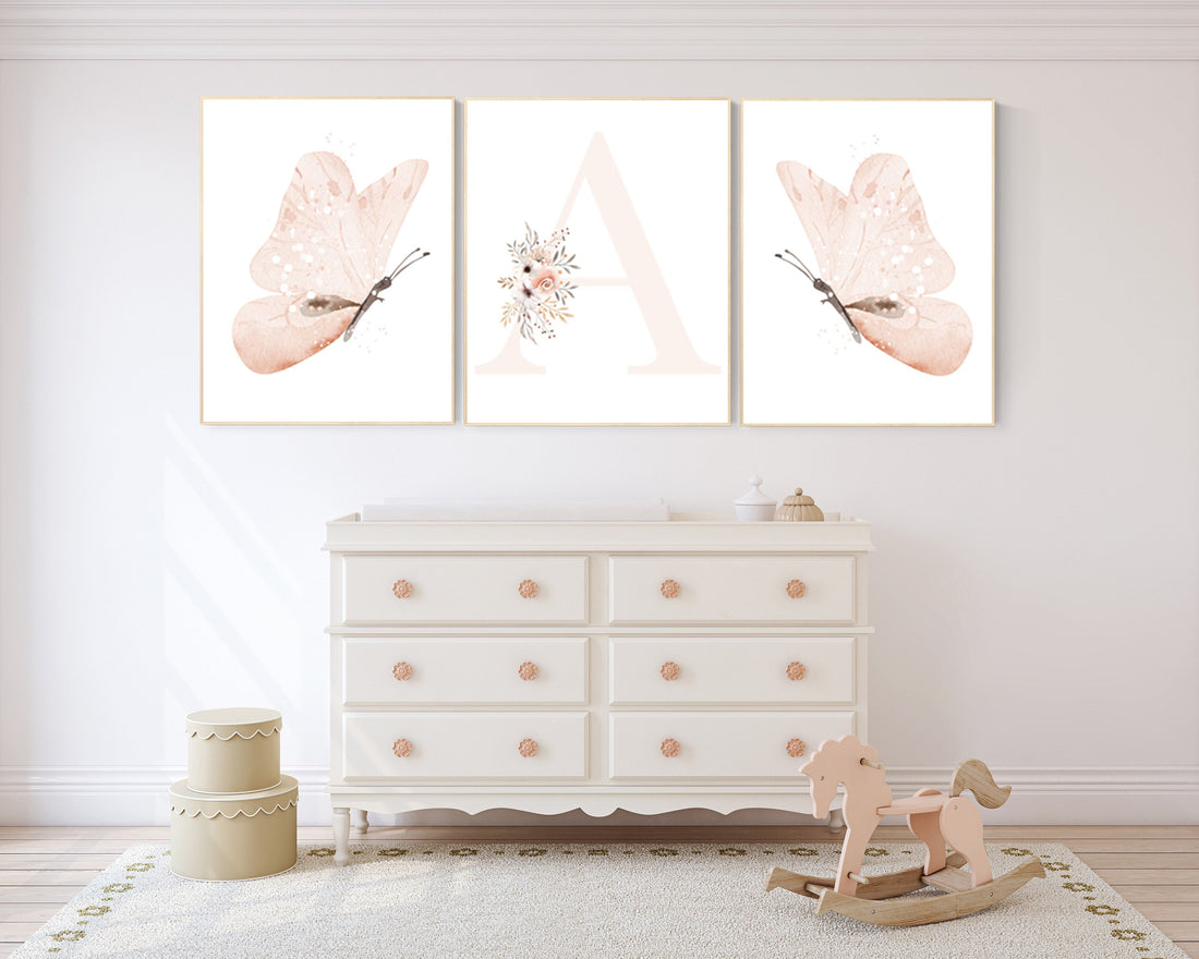 Nursery decor girl butterfly, peach, Butterfly Nursery Art, Girl Nursery Art, Butterfly Nursery Decor for Baby Girl, floral nursery