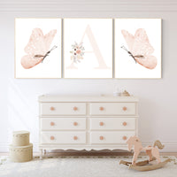 Nursery decor girl butterfly, peach, Butterfly Nursery Art, Girl Nursery Art, Butterfly Nursery Decor for Baby Girl, floral nursery