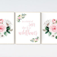 Nursery decor girl floral, nursery decor flower, nursery decor girl pink, flower nursery, In a field of roses she is a wildflower, elegant