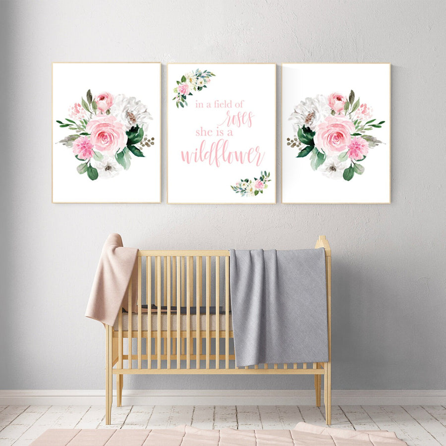 Nursery decor girl floral, nursery decor flower, nursery decor girl pink, flower nursery, In a field of roses she is a wildflower, elegant