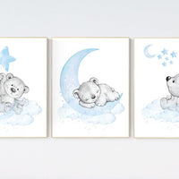 Nursery decor bear, nursery decor boy, bear nursery print, teddy bear decor, nursery wall art animals, boy nursery wall decor, blue nursery