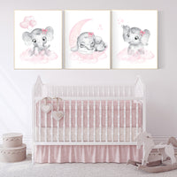 Nursery wall art girl elephant, Nursery decor girl pink and gray, girl nursery ideas, baby registry, baby shower, nursery prints girl animal