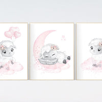 Sheep nursery decor, Nursery decor girl, nursery decor lambs, nursery wall art sheep, moon and cloud wall art nursery, girl nursery decor
