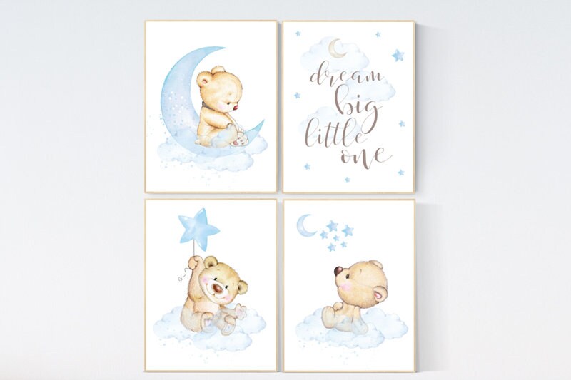 Nursery decor bear, nursery decor boy, bear nursery print, teddy bear decor, nursery wall art animals, boy nursery wall decor, blue nursery