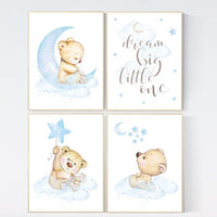 Nursery decor bear, nursery decor boy, bear nursery print, teddy bear decor, nursery wall art animals, boy nursery wall decor, blue nursery