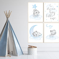 Nursery decor boy baby bear, nursery decor boy elegant, nursery wall art animals, bear nursery decor, boy nursery prints, baby blue nursery