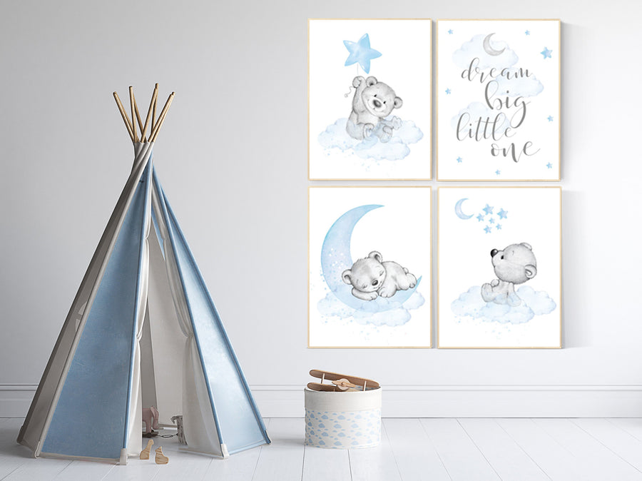 Nursery decor boy baby bear, nursery decor boy elegant, nursery wall art animals, bear nursery decor, boy nursery prints, baby blue nursery