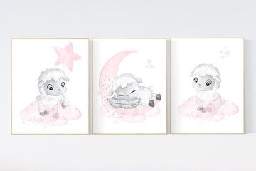 Nursery decor lamb, Sheep nursery decor, Nursery decor girl, nursery wall art sheep, moon and cloud wall art nursery, girl nursery decor