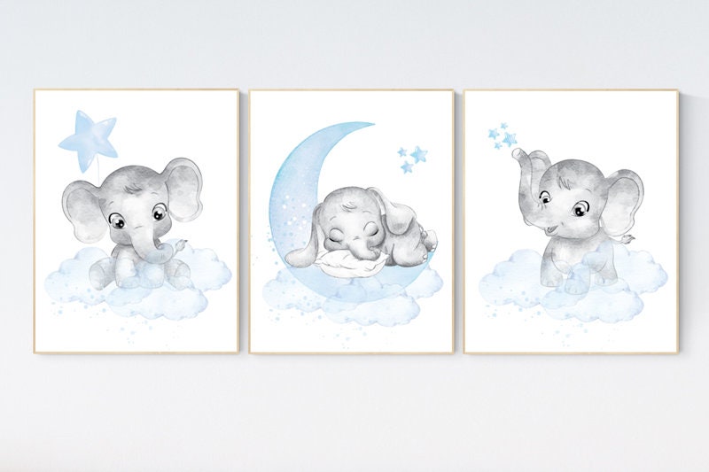 Nursery decor elephant, Nursery decor boy, nursery wall art elephant, baby room decor boy, Elephant Nursery Art, Baby Boy Nursery Art