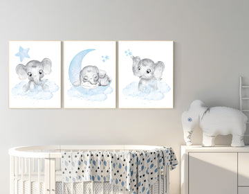 Nursery decor elephant, Nursery decor boy, nursery wall art elephant, baby room decor boy, Elephant Nursery Art, Baby Boy Nursery Art