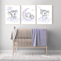 Girls room decor purple, Nursery decor girl purple, nursery decor elephant girl, moon and stars, nursery decor girl lavender, lilac nursery