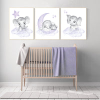 Girls room decor lavender, Nursery decor girl purple, nursery decor elephant girl, moon and stars, nursery decor girl lavender, lilac