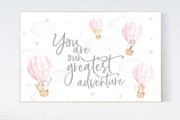 Hot air balloon nursery, Nursery decor girl, pink nursery, you are our greatest adventure, nursery decor girl, animal nursery, woodland
