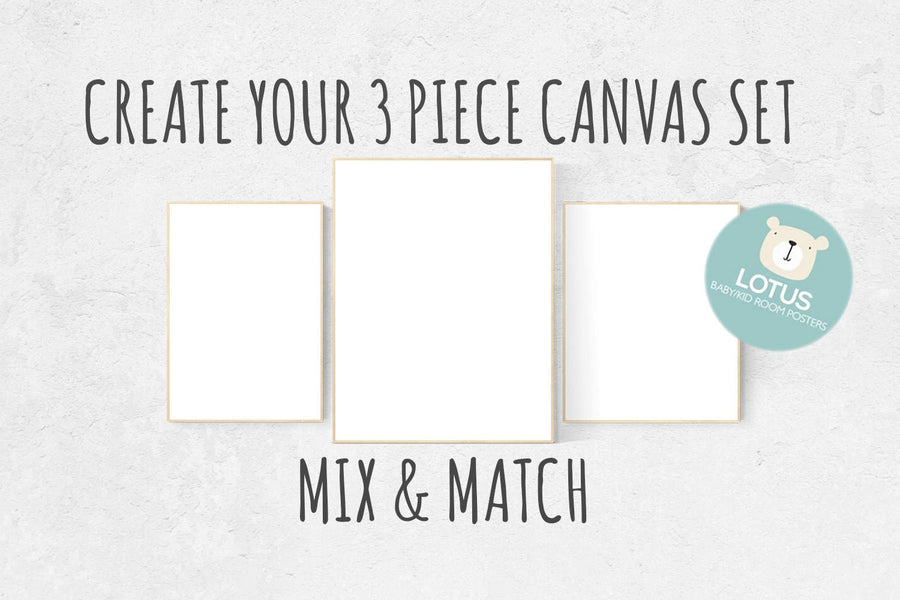 Choose Any 3 prints, Mix and match! Create your canvas set, Custom nursery decor, canvas nursery prints, set of 3 canvas prints, canvas