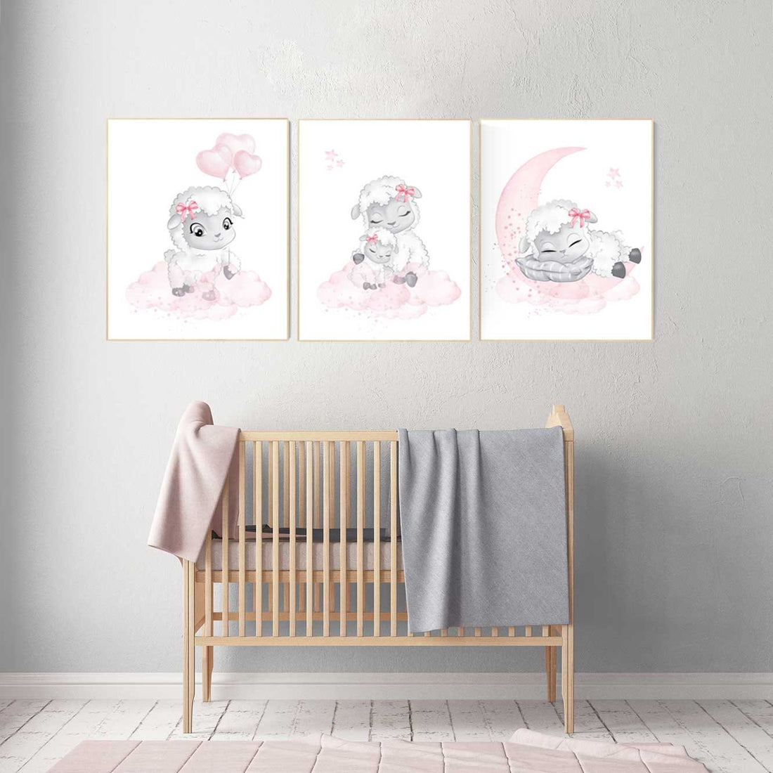 Lamb nursery, nursery wall art girl, Sheep nursery decor, Lamb Nursery Art Prints, Pink and Gray nursery decor girl farm, lamb nursery art
