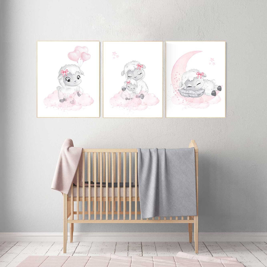 Lamb nursery, nursery wall art girl, Sheep nursery decor, Lamb Nursery Art Prints, Pink and Gray nursery decor girl farm, lamb nursery art